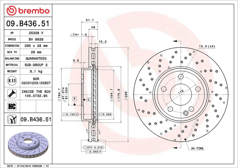Brzdový kotouč BREMBO 09.B436.51