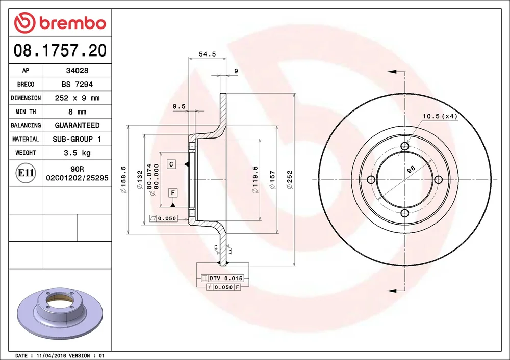 Brzdový kotouč BREMBO 08.1757.20 – OE 113430210