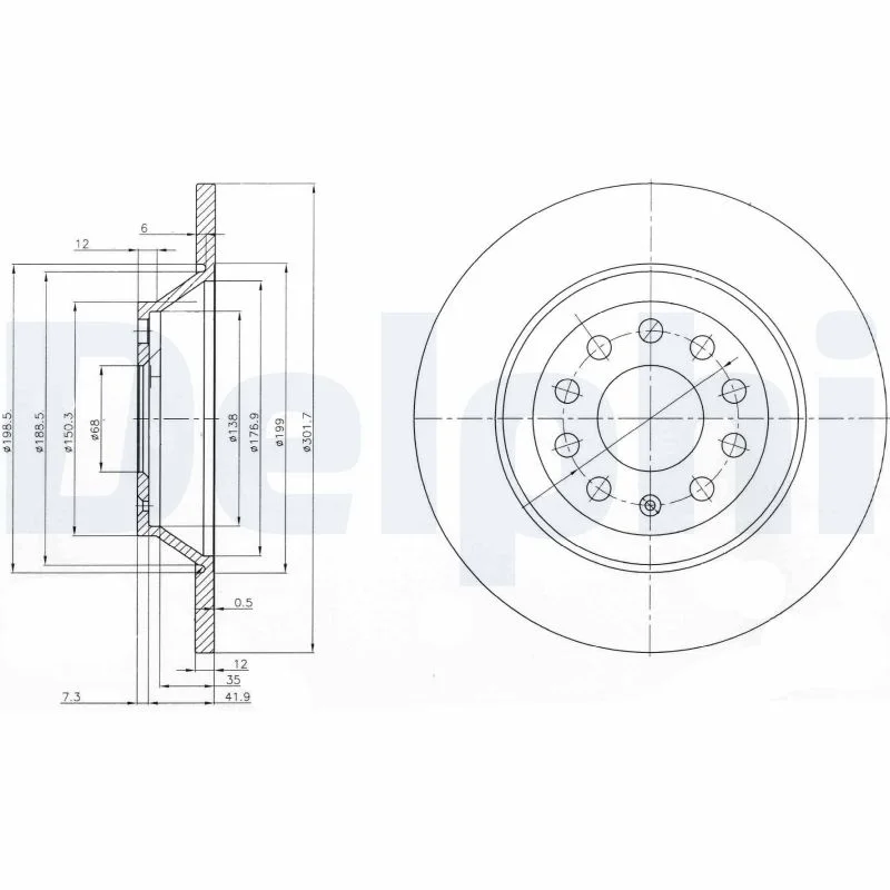 Brzdový kotouč DELPHI BG3956C – OE 4F0615601E