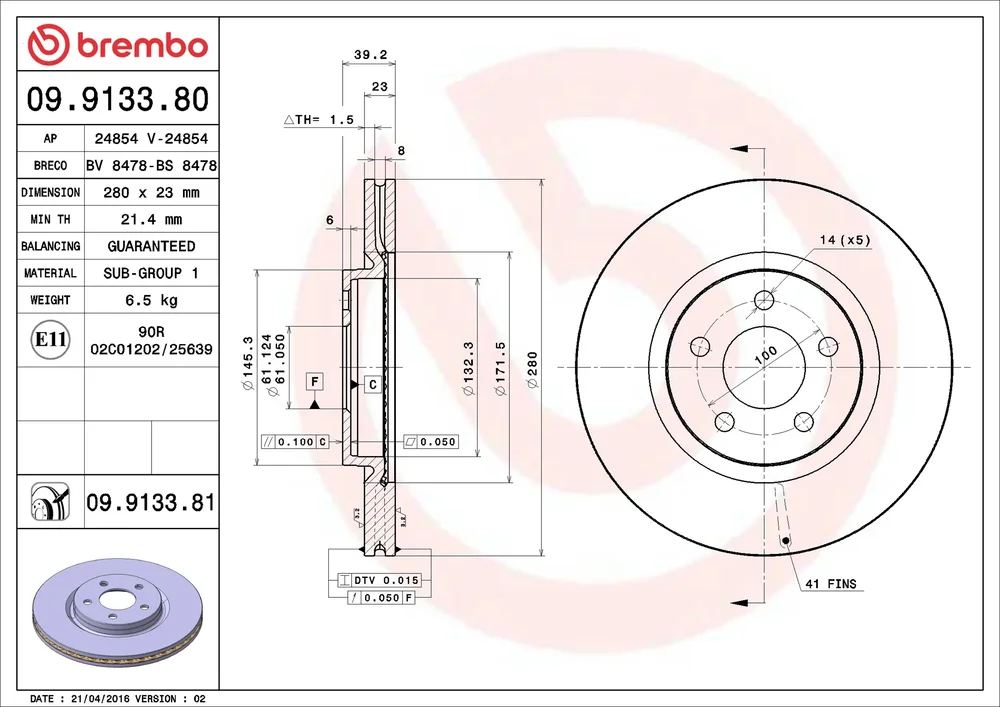 Brzdový kotouč BREMBO 09.9133.81