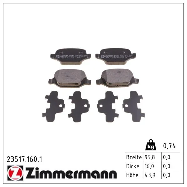 Sada brzdových destiček, kotoučová brzda ZIMMERMANN 23517.160.1