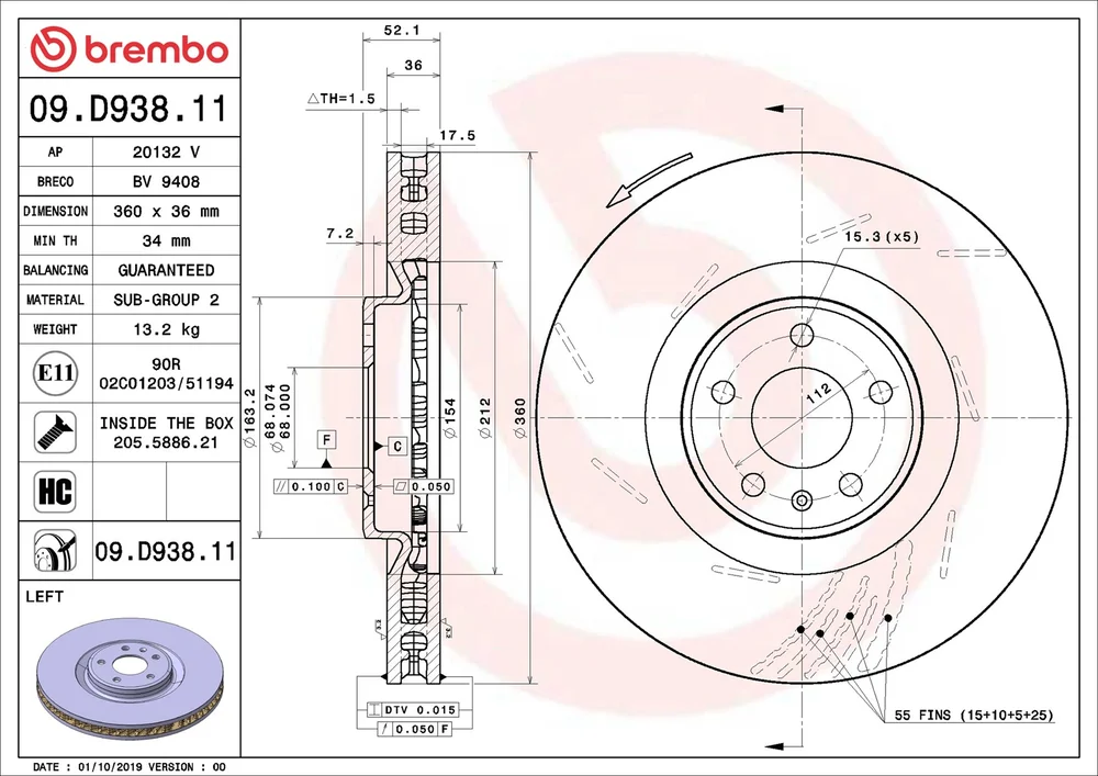 Brzdový kotouč BREMBO 09.D938.11