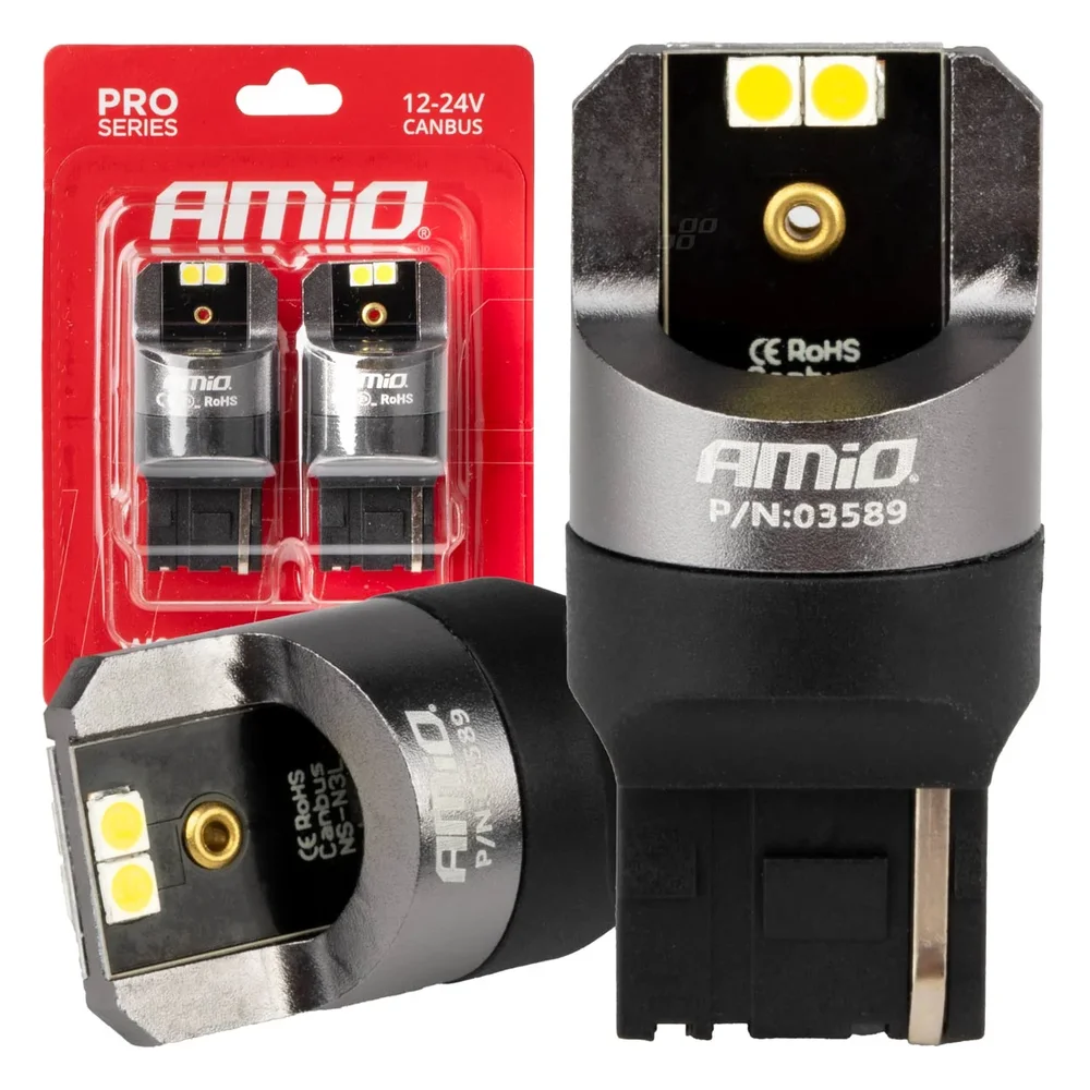 LED CANBUS PRO series 7440 W21W 4×3030 SMD White 12/24V CANBUS AMIO-03589