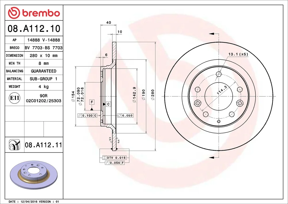 Brzdový kotouč BREMBO 08.A112.11
