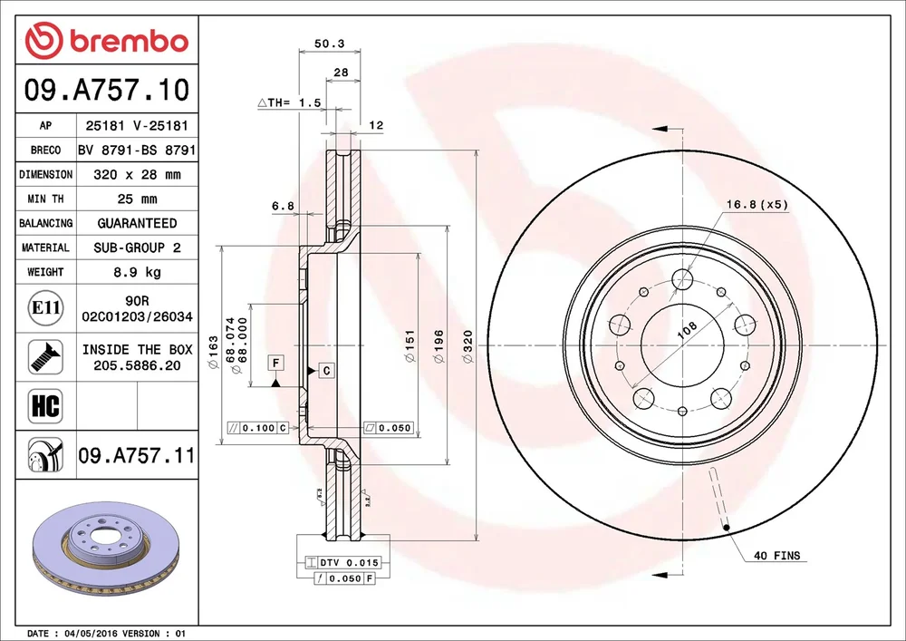 Brzdový kotouč BREMBO 09.A757.11