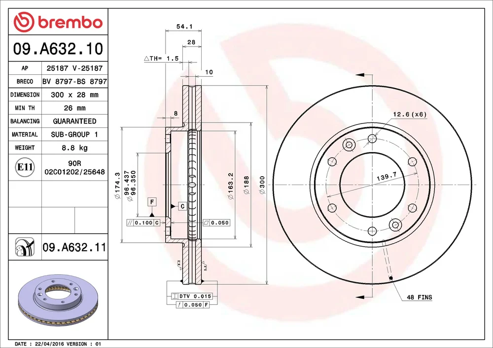 Brzdový kotouč BREMBO 09.A632.11