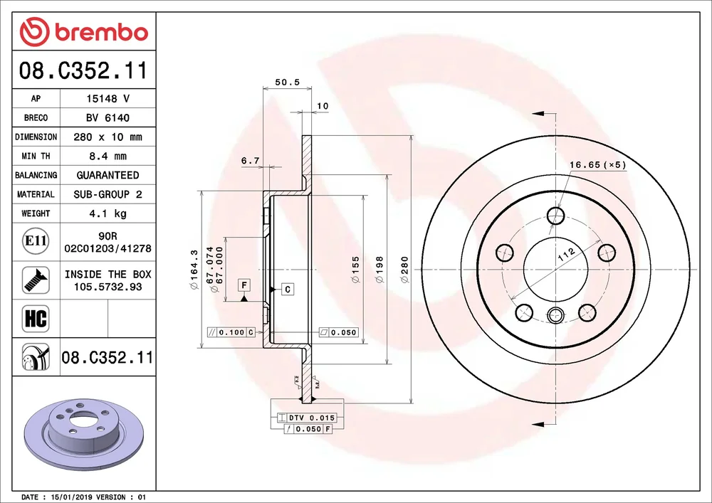 Brzdový kotouč BREMBO 08.C352.11