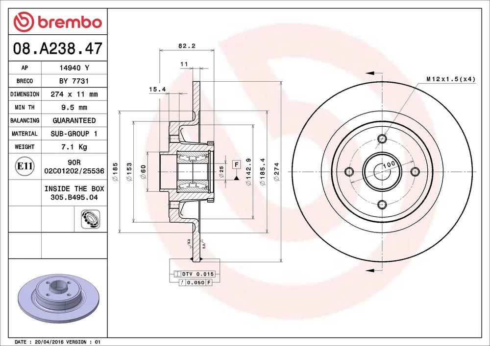 Brzdový kotouč BREMBO 08.A238.47