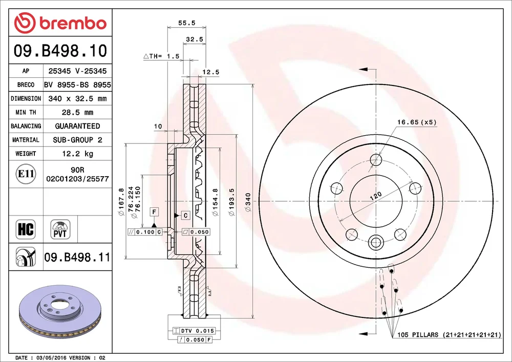 Brzdový kotouč BREMBO 09.B498.10