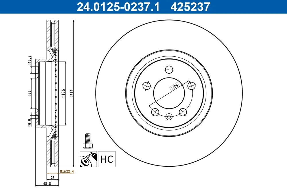 Brzdový kotouč ATE 24.0125-0237.1 – OE 2Q0615301N