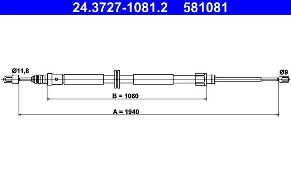Tazne lanko, parkovaci brzda ATE 24.3727-1081.2 – OE 364000005R